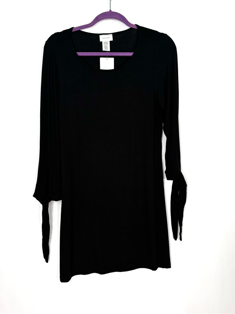 Bellino Black 3/4 Tie Sleeves Blouse Top Tunic Sz Medium New with tags NWT